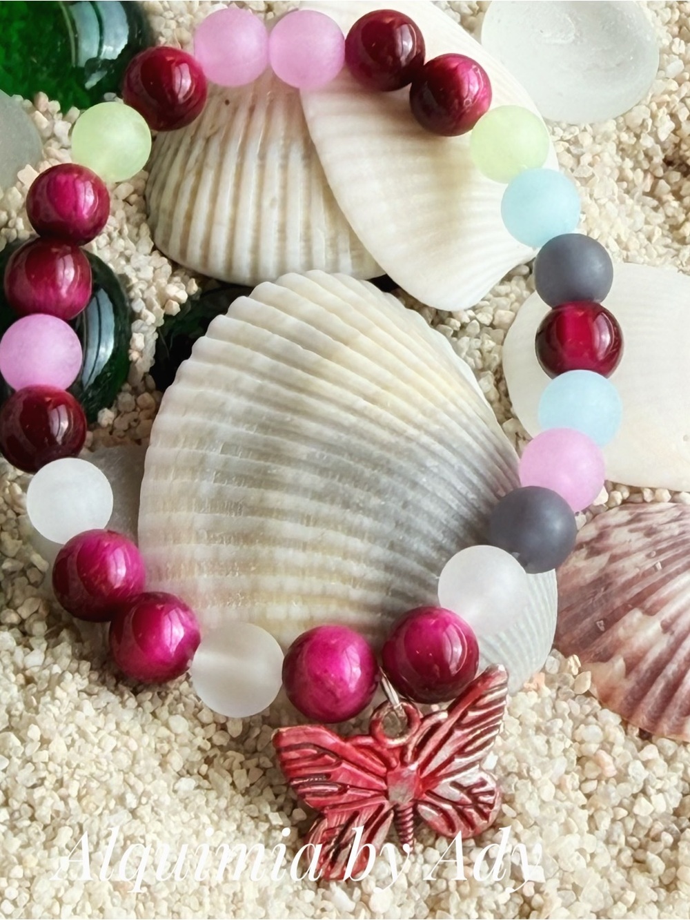 Magenta Quartz and cross charm Bracelet